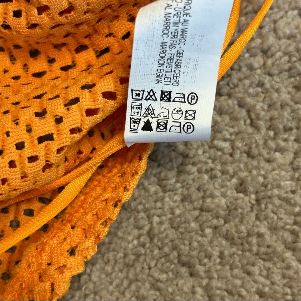Zara orange perforated mesh knit stretchy halter top crop top strappy Sz M - Picture 10 of 11